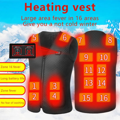 16 Areas Heated Vest USB Infrared Heating Vest Jacket Unisex Winter Electric Heated Vest Outdoor Sports Hiking Oversized M-4XL