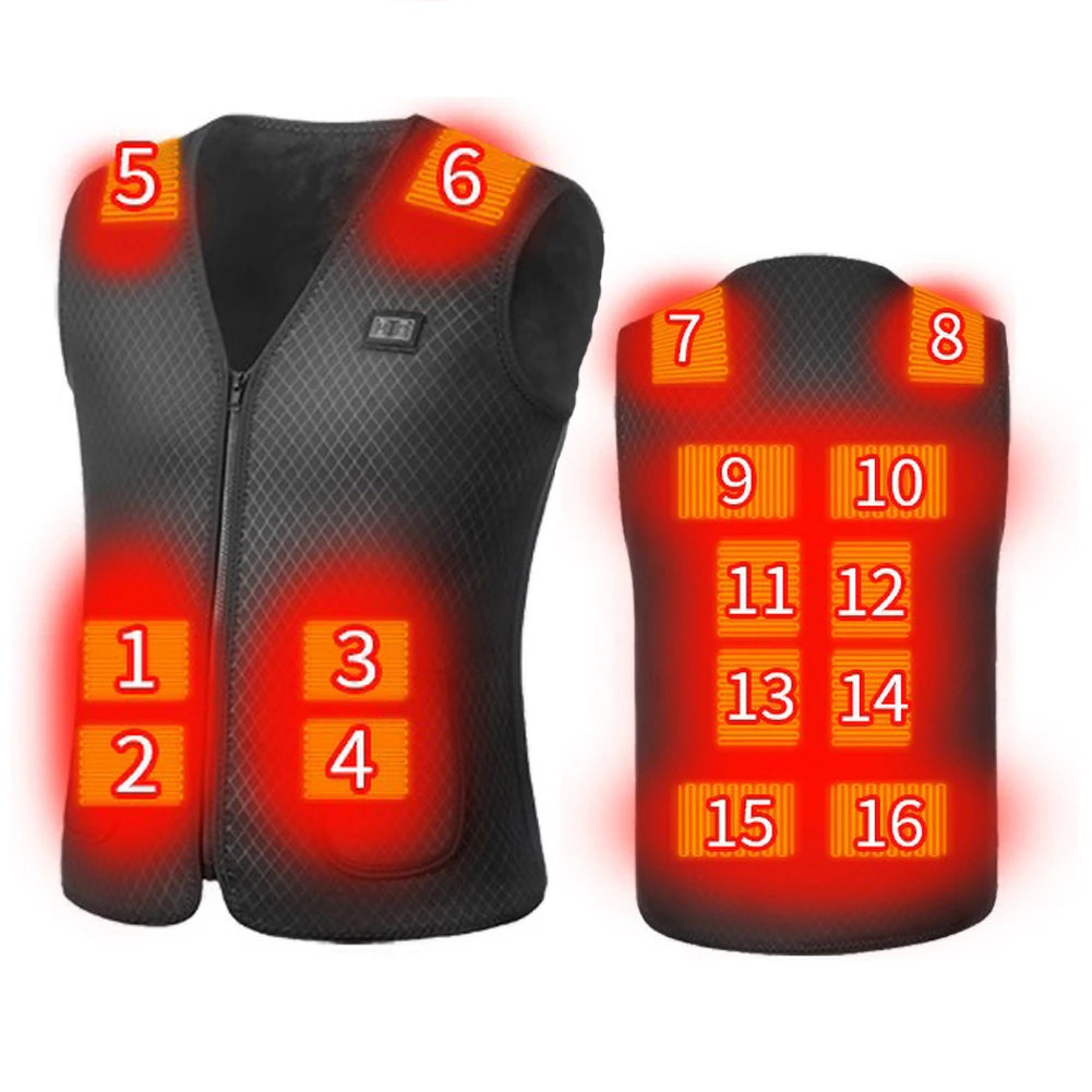 16 Areas Heated Vest USB Infrared Heating Vest Jacket Unisex Winter Electric Heated Vest Outdoor Sports Hiking Oversized M-4XL