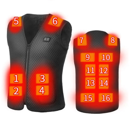 16 Areas Heated Vest USB Infrared Heating Vest Jacket Unisex Winter Electric Heated Vest Outdoor Sports Hiking Oversized M-4XL