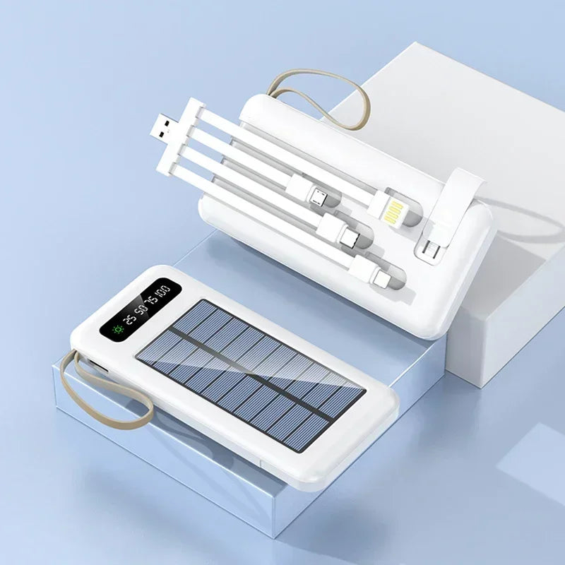 Solar Power Bank 500000mAh Fast Charging Powerbank High Capacity Portable Mobile Power Flashlight Built in 4 Cables Battery