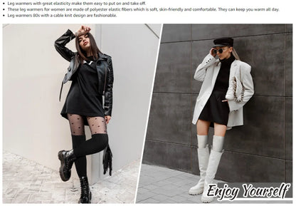 Heated Retro Fashion Knit Leg Warmers for Women - Party Dance Sports Yoga Running Hiking Warm-Up Knitted Leggings