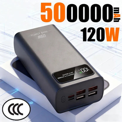 500000mAh 120W Super Fast CharginPower Bank g Portable Mobile Power Ultra large Capacity Digital Display External Battery ﻿