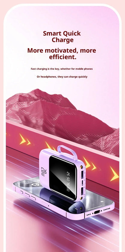 Large capacity 20000 mAh power bank with built-in charging cable and mobile power lithium polymer battery power bank