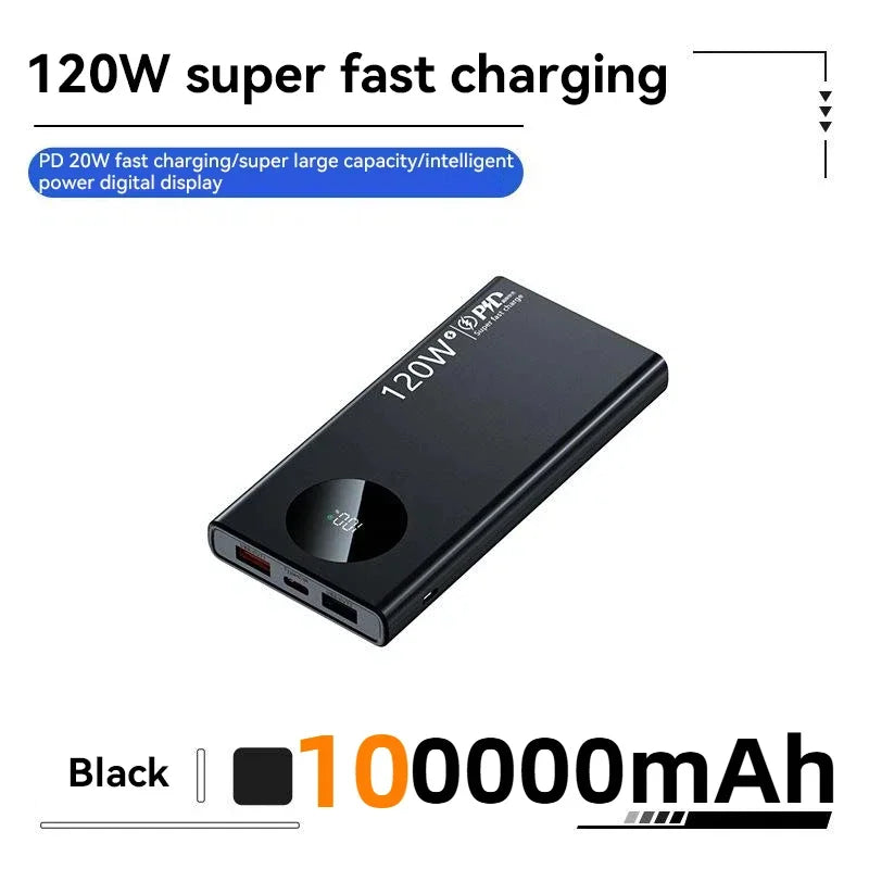 200000mAh Power Bank 120W Super Fast Charging Power Bank High Capacity External Battery With Digital Display For Iphone Xiaomi