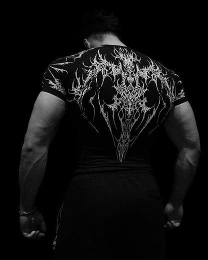 Compression T-shirt Gothic Metal Print  Men Women Punk Streetwear Short Sleeve Fitness Top Slim Fit Y2k Aesthetic Unisex Gym Tee