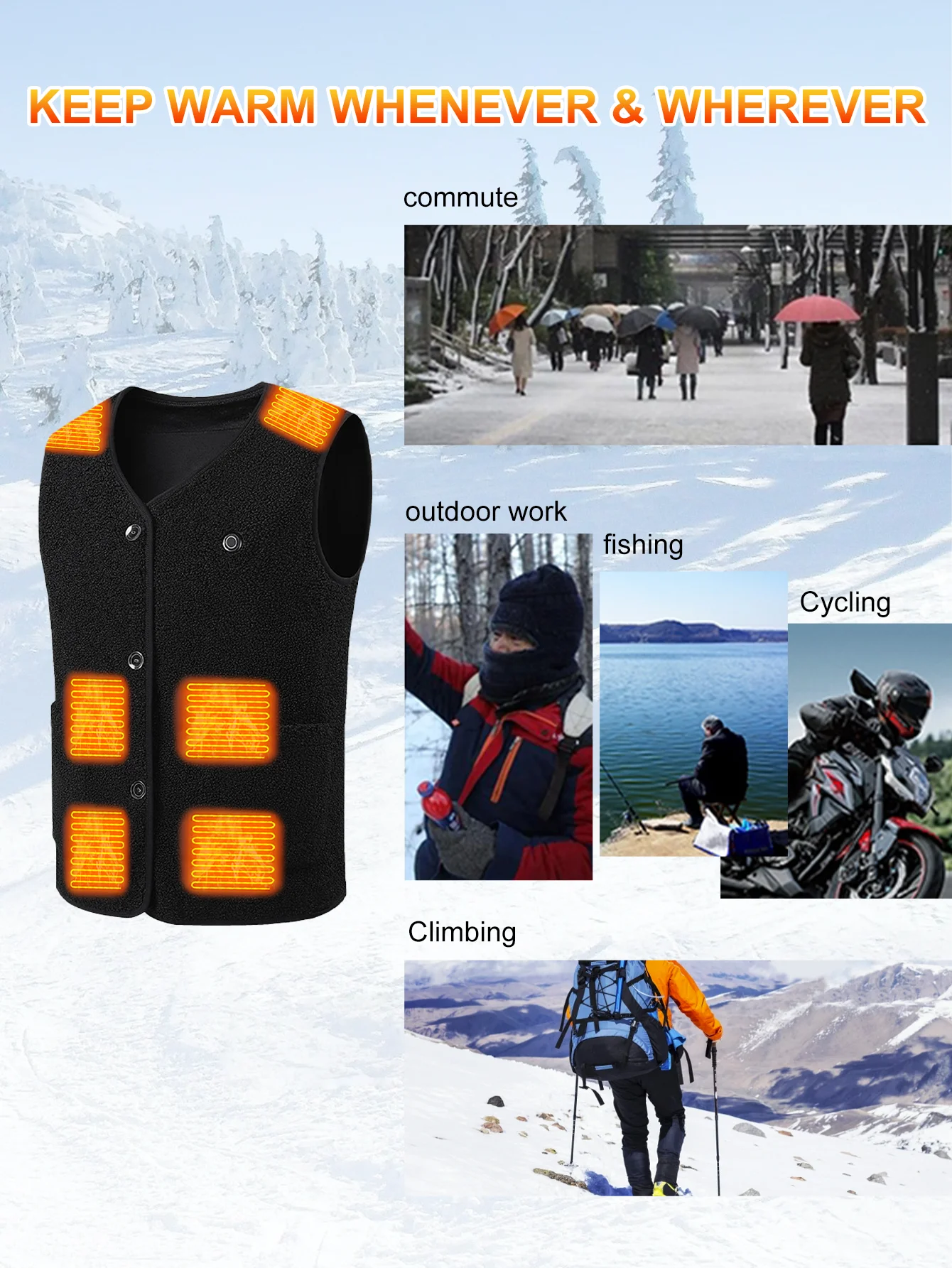 16 Areas Heated Vest Teddy Velvet V-neck for Men Women USB Electric Temperature Control Vest 3-speed Adjustable Heating Jacket