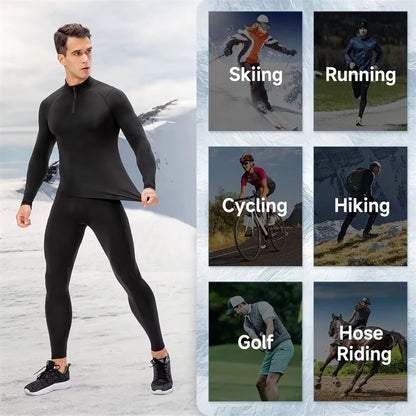 Zipper Thermal Compression Shirts for Men Winter Warm Fleece Lined Athletic Baselayer Tops for Ski Running Cycling Gym Workout