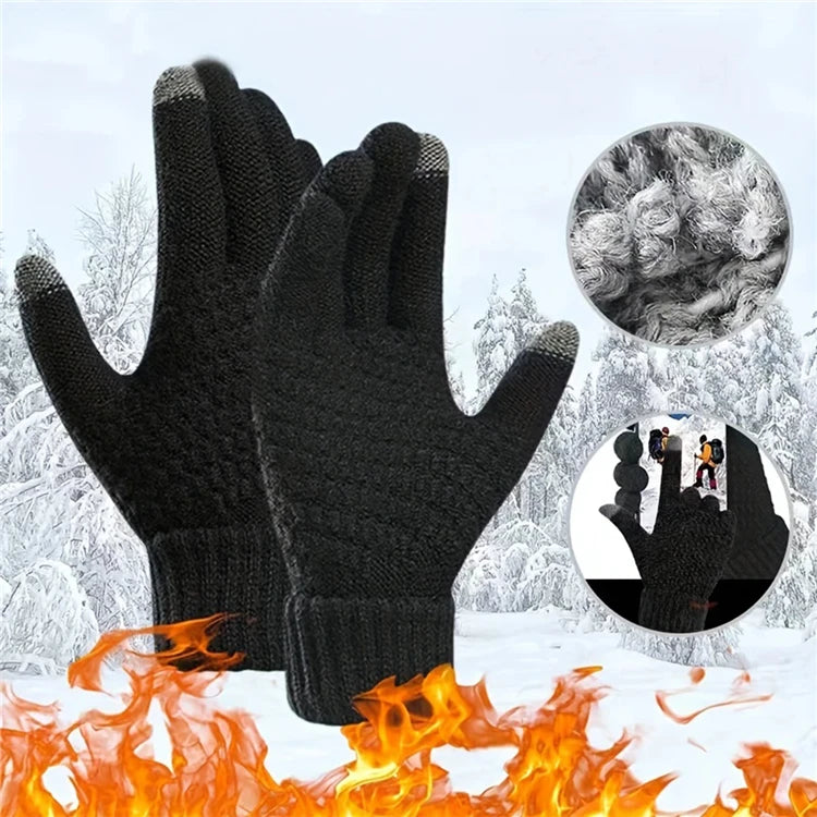 Thermal Touchscreen Gloves for Winter Windproof Anti-slip Knitted Gloves with Elastic Cuff for Outdoor Skiing Fishing Hiking