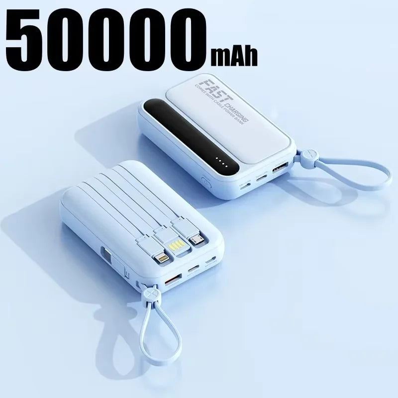 Large Capacity 500000mAh Power Bank 120W 4-in-1 Cables Intelligent Digital Display Portable  Powerbank for iPhone