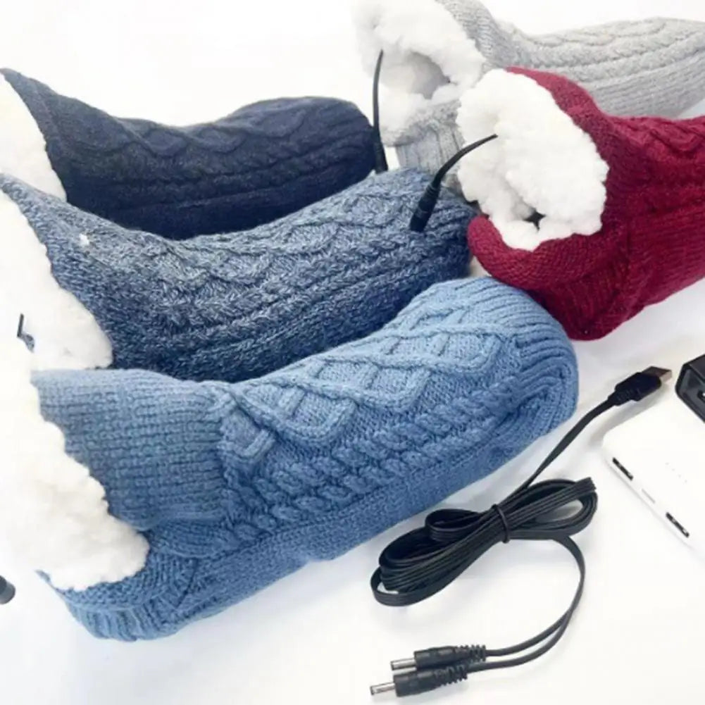 Winter USB Heated Socks Electric Knitted Heating Sock Warmth Outdoor Heated Boots Winter Thermal Socks Christmas Winter Socks