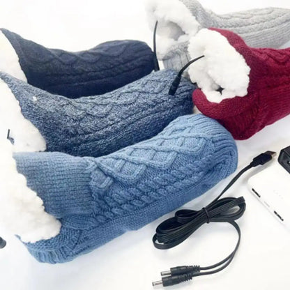 Winter USB Heated Socks Electric Knitted Heating Sock Warmth Outdoor Heated Boots Winter Thermal Socks Christmas Winter Socks