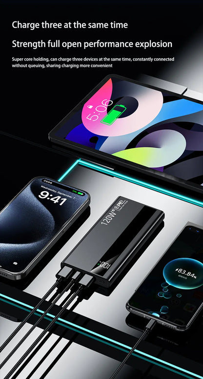 500000mAh High Capacity Power Bank 120W Super Fast Charging Portable External Battery Powerbank for iPhone Huawei