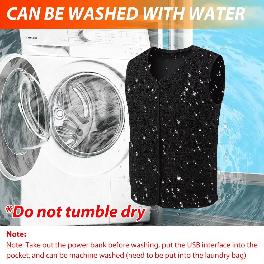 16 Areas Heated Vest Teddy Velvet V-neck for Men Women USB Electric Temperature Control Vest 3-speed Adjustable Heating Jacket