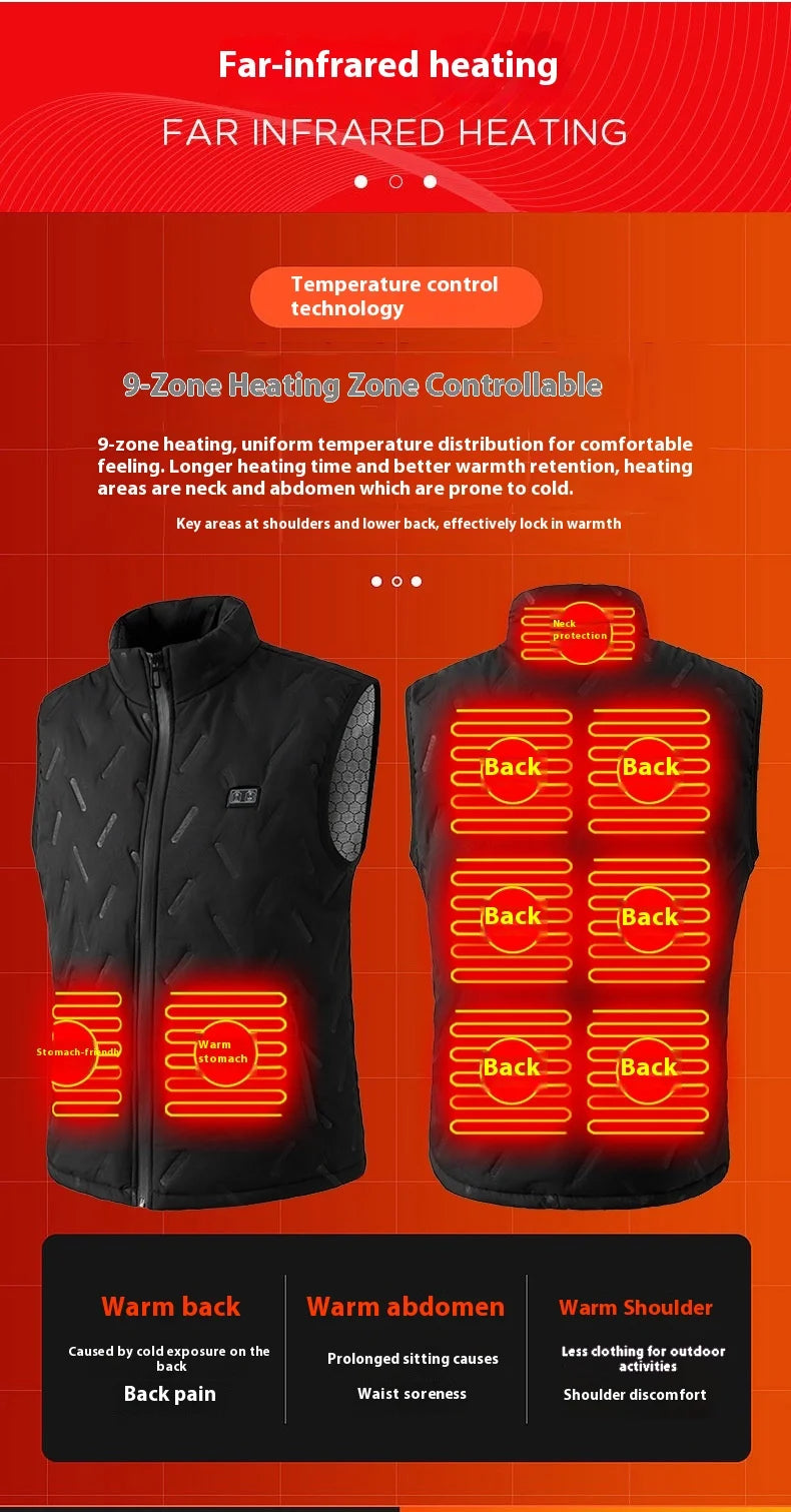 2025 New Heated Vest for Men 9 Heating Zones Dual Control Electric Warming Vest USB Smart Heating Waistcoat Ladies&