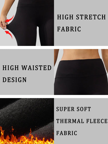 Thermal leggings for women featuring fleece lining and high waist design. Perfect for winter running and outdoor workout comfort