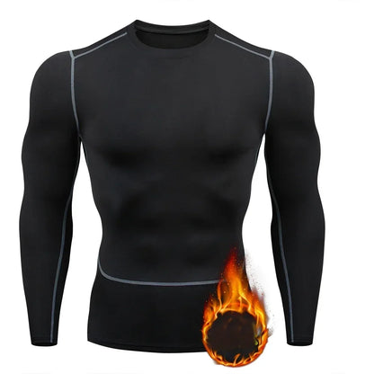 Men Thermal Underwear Thermal Shirt Tops Fleece Undershirt Round Neck t-Shirt Inner Wear Compression Shirts Winter Man Clothes