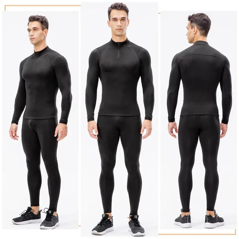 Zipper Thermal Compression Shirts for Men Winter Warm Fleece Lined Athletic Baselayer Tops for Ski Running Cycling Gym Workout