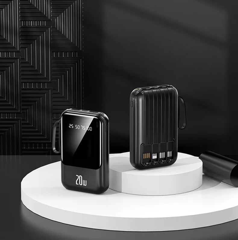 Large capacity 20000 mAh power bank with built-in charging cable and mobile power lithium polymer battery power bank