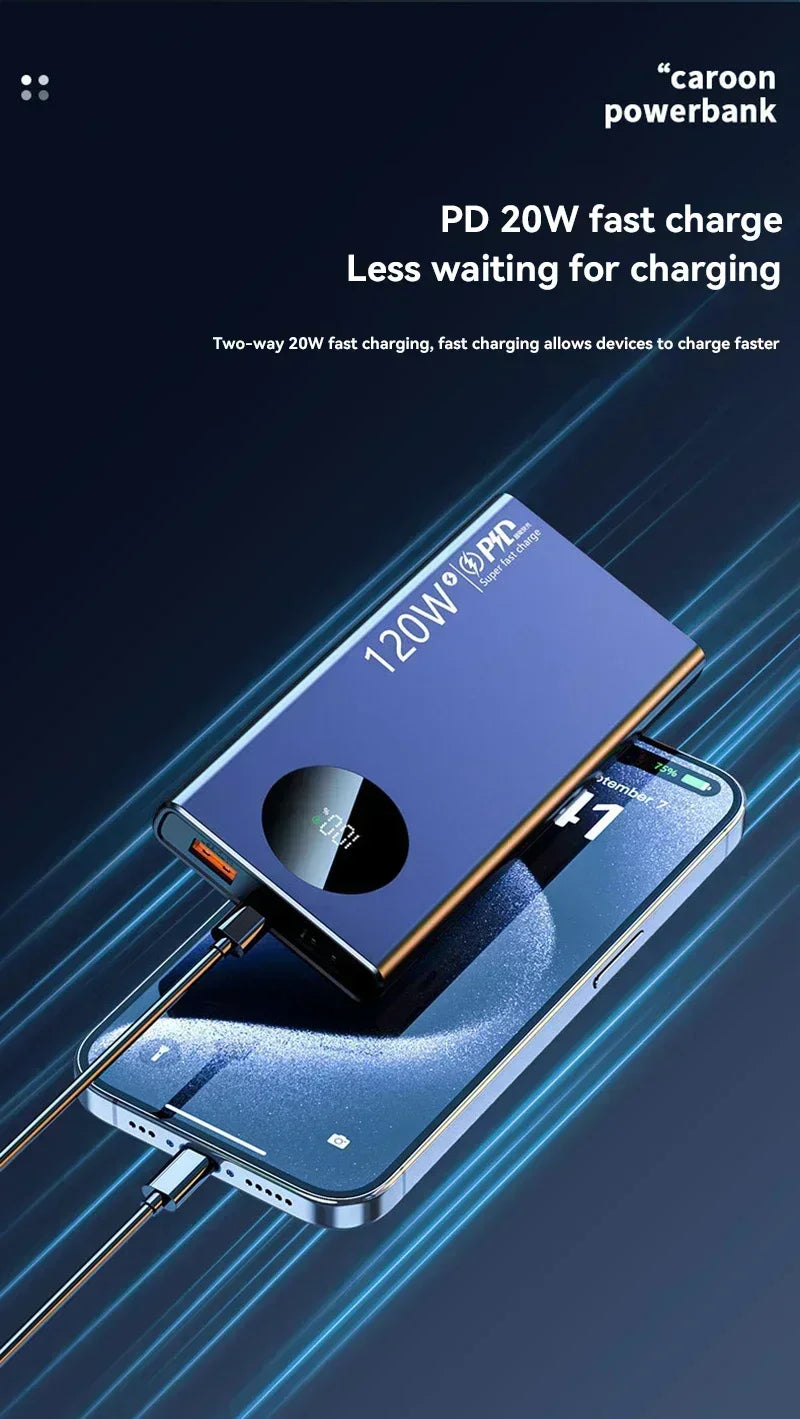 120W Power Bank 50000mAh PD Super Fast Charging Power Bank Portable High Capacity External Battery With Digital Display