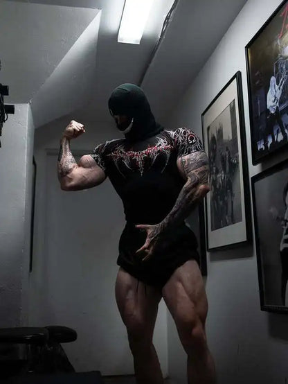 Compression T-shirt Gothic Metal Print  Men Women Punk Streetwear Short Sleeve Fitness Top Slim Fit Y2k Aesthetic Unisex Gym Tee