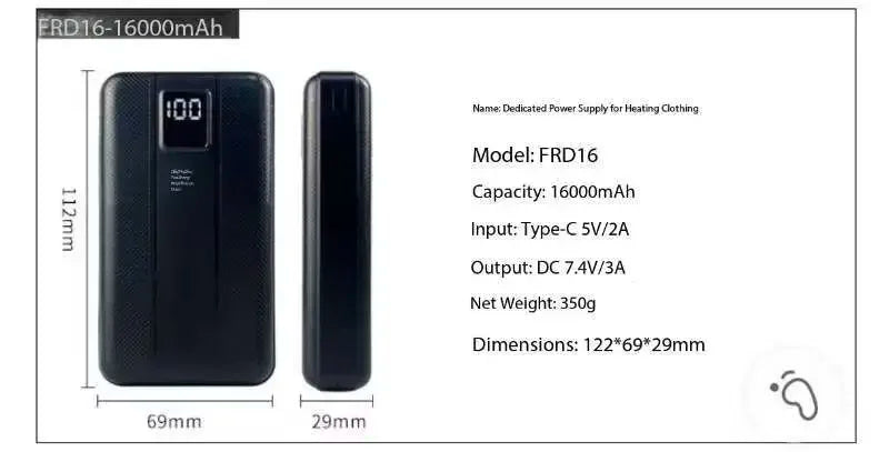 New Large Capacity 7.4V/3A/16000mAh/20000mAh Power Bank High Current Heating Battery for Electric Down Jacket Vest Heated Scarf