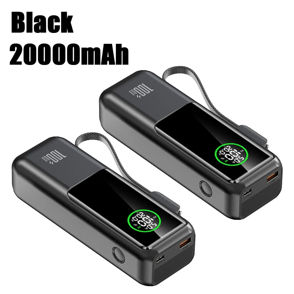 20000mAh Powerbank High Capacity 100W Fast Charging External Battery Built-in Cable Portable Power Bank for Laptop Tablet Phone
