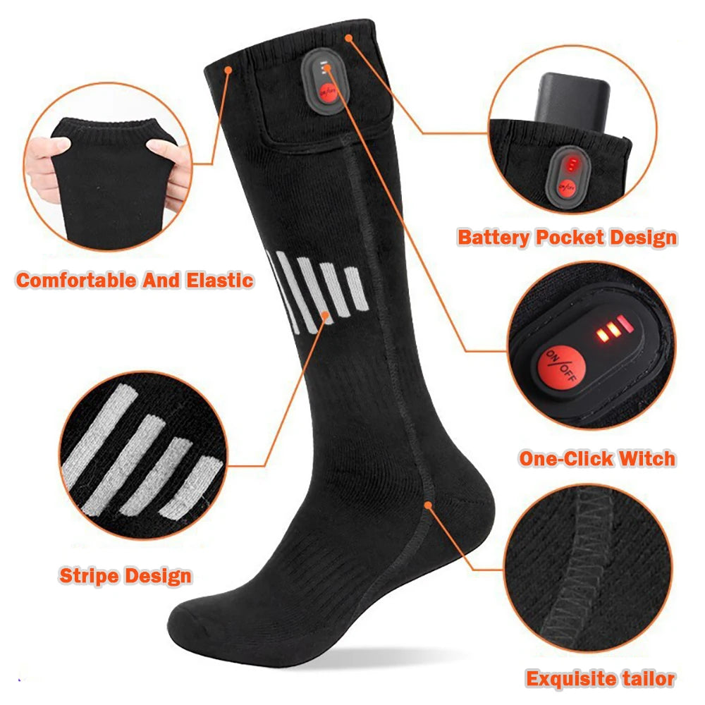 Winter Heated Socks With Battery Box Thermal Socks Women Men Heating Foot Warmer Electric Fever Socks Hiking Ski Warm Outdoor