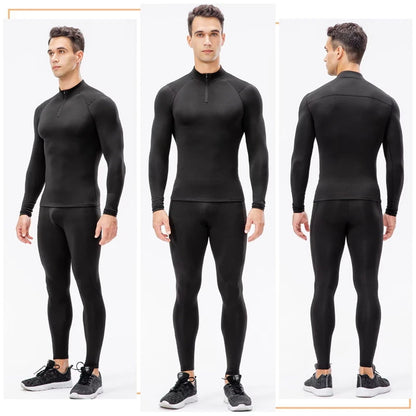 Zipper Thermal Compression Shirts for Men Winter Warm Fleece Lined Athletic Baselayer Tops for Ski Running Cycling Gym Workout