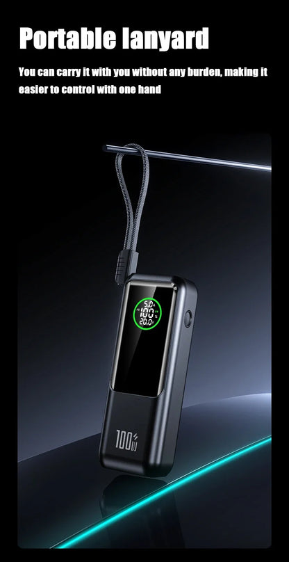 20000mAh Powerbank High Capacity 100W Fast Charging External Battery Built-in Cable Portable Power Bank for Laptop Tablet Phone