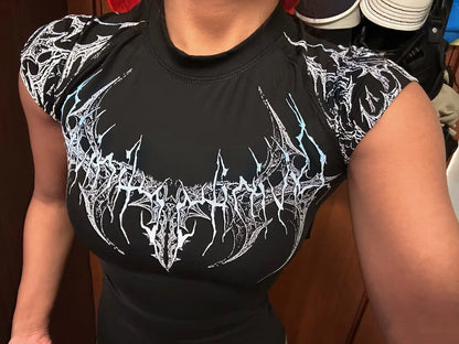 Compression T-shirt Gothic Metal Print  Men Women Punk Streetwear Short Sleeve Fitness Top Slim Fit Y2k Aesthetic Unisex Gym Tee