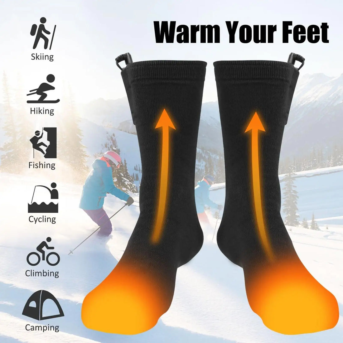Electric Heated Socks Quick Heating Foot Warmer Long Warm Winter Socks Cold Weather USB Heating Socks for Outdoor Sports Walking