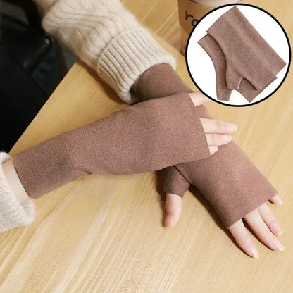 Thin Touchscreen Gloves Women Thermal German Velvet Half Finger Mittens Convertible for Warmth  Phone Use