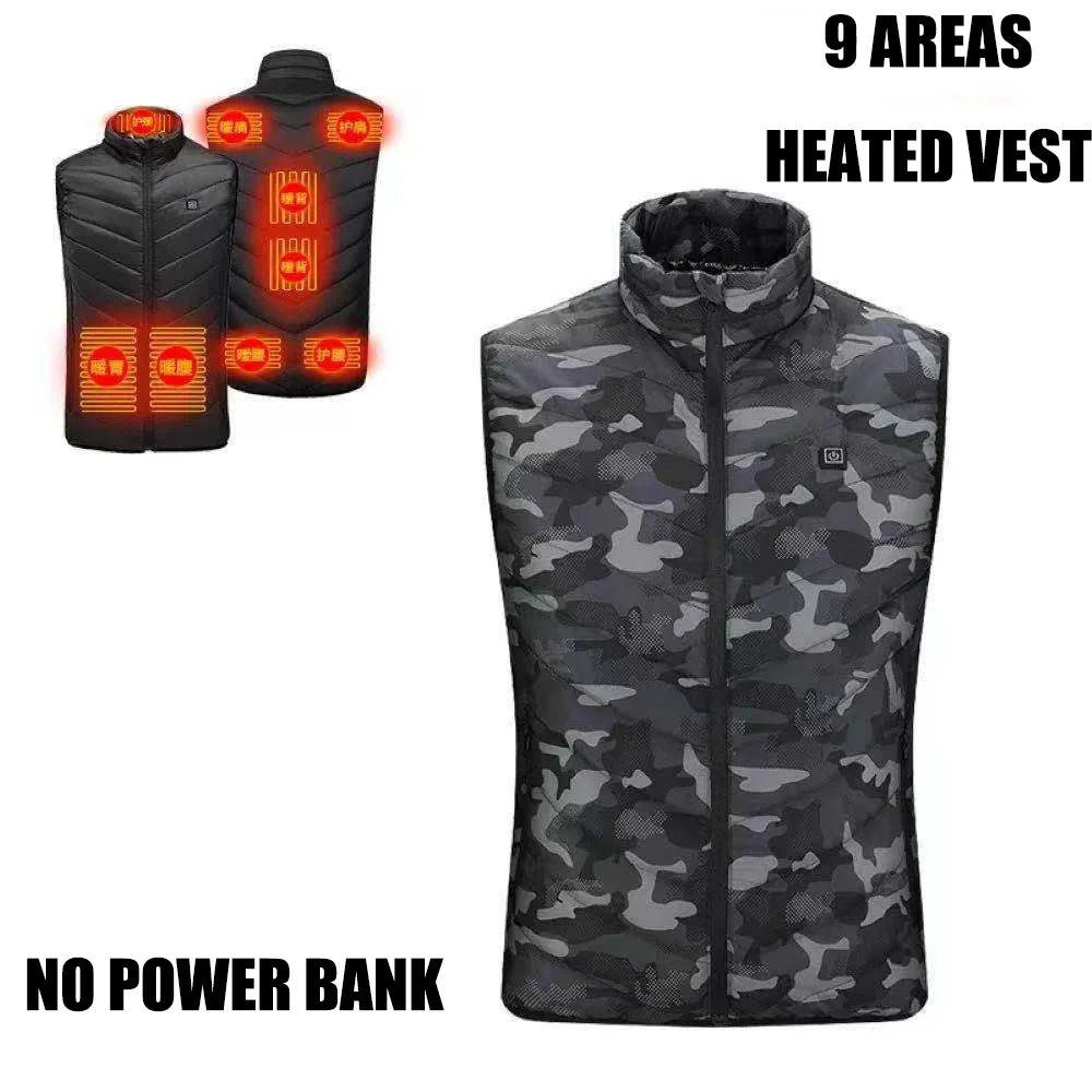 Heated Vest for Men and Women, USB Heated Jacket, Sportswear, Coat, Outdoor, Hunting, New, 9 Areas, 4XL, Winter