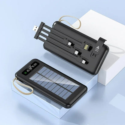 Solar Power Bank 500000mAh Fast Charging Powerbank High Capacity Portable Mobile Power Flashlight Built in 4 Cables Battery