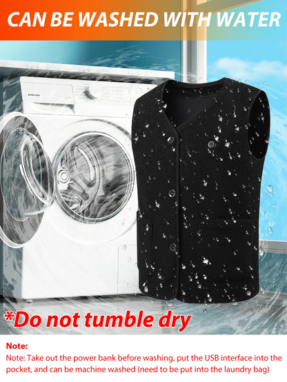 16 Areas Heated Vest Teddy Velvet V-neck for Men Women USB Electric Temperature Control Vest 3-speed Adjustable Heating Jacket