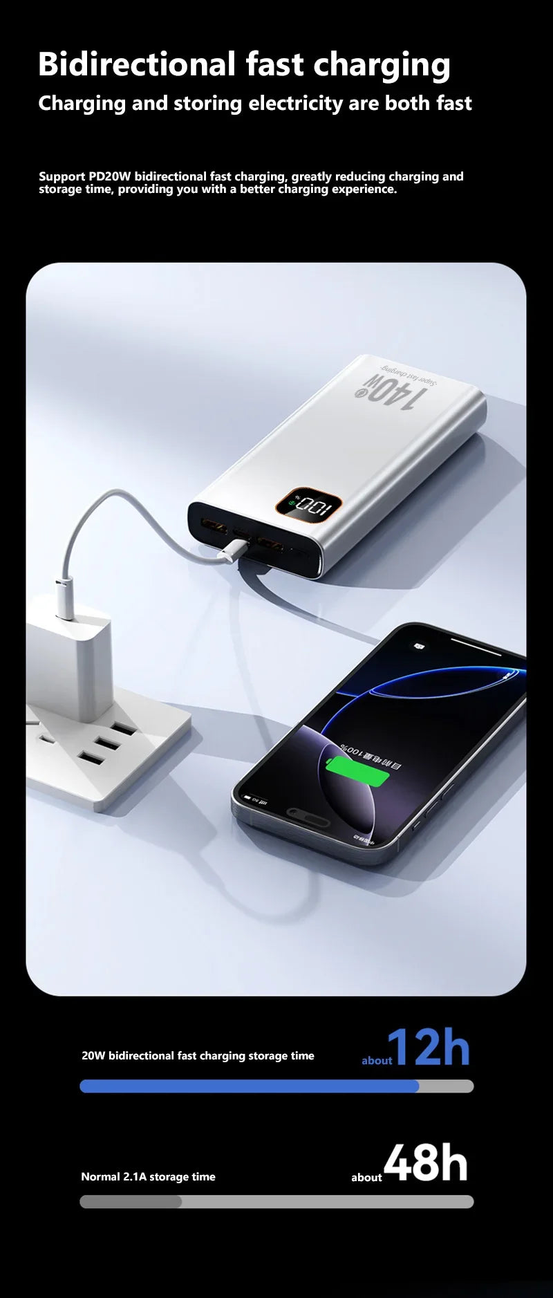 500000mAh Ultra Large Capacity Power Bank 140W Super Fast Charging Portable Mobile Power Digital Display External Battery