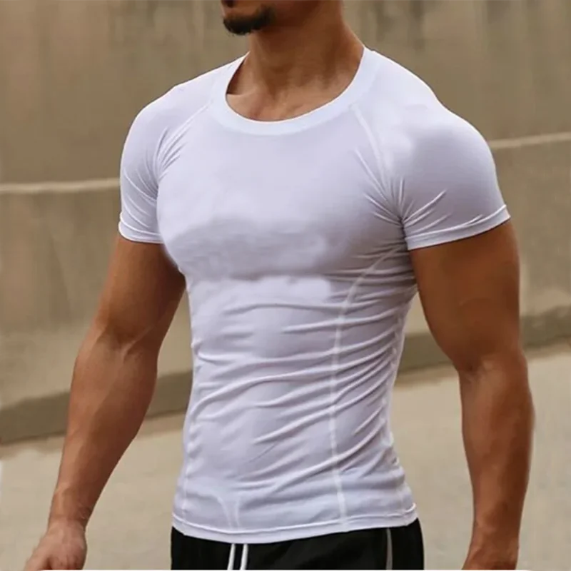 2025 Compression T Shirt Men Summer Sportswear Running T-shirt Elastic Quick Dry Sport Tops Tee Athletic Gym Workout Shirts Men