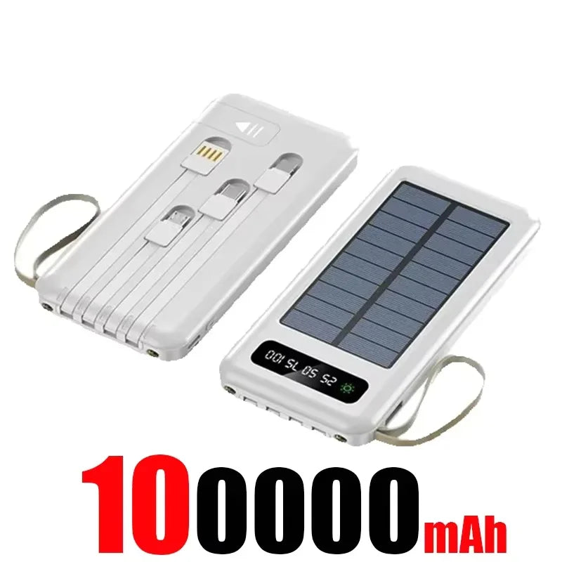 Solar Power Bank 500000mAh Fast Charging Powerbank High Capacity Portable Mobile Power Flashlight Built in 4 Cables Battery