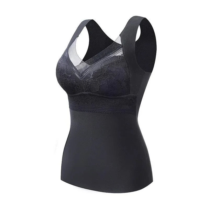 Thermal Tank Top for Women Cold Weather Warm Underwear Vest with buit-in Bra Lace Camisole Undershirt Tops Soft Under Clothes