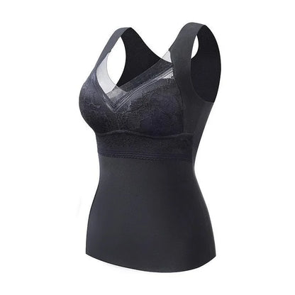 Thermal Tank Top for Women Cold Weather Warm Underwear Vest with buit-in Bra Lace Camisole Undershirt Tops Soft Under Clothes