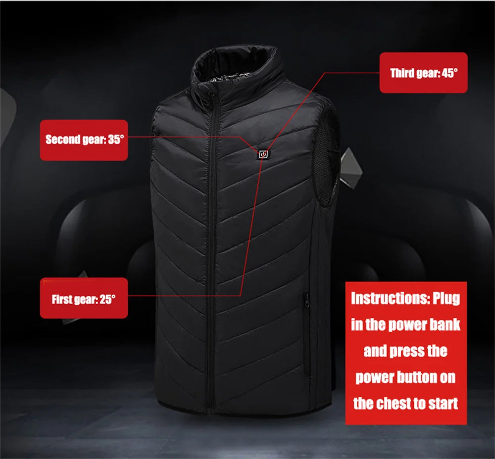 Heated Vest for Men and Women, USB Heated Jacket, Sportswear, Coat, Outdoor, Hunting, New, 9 Areas, 4XL, Winter