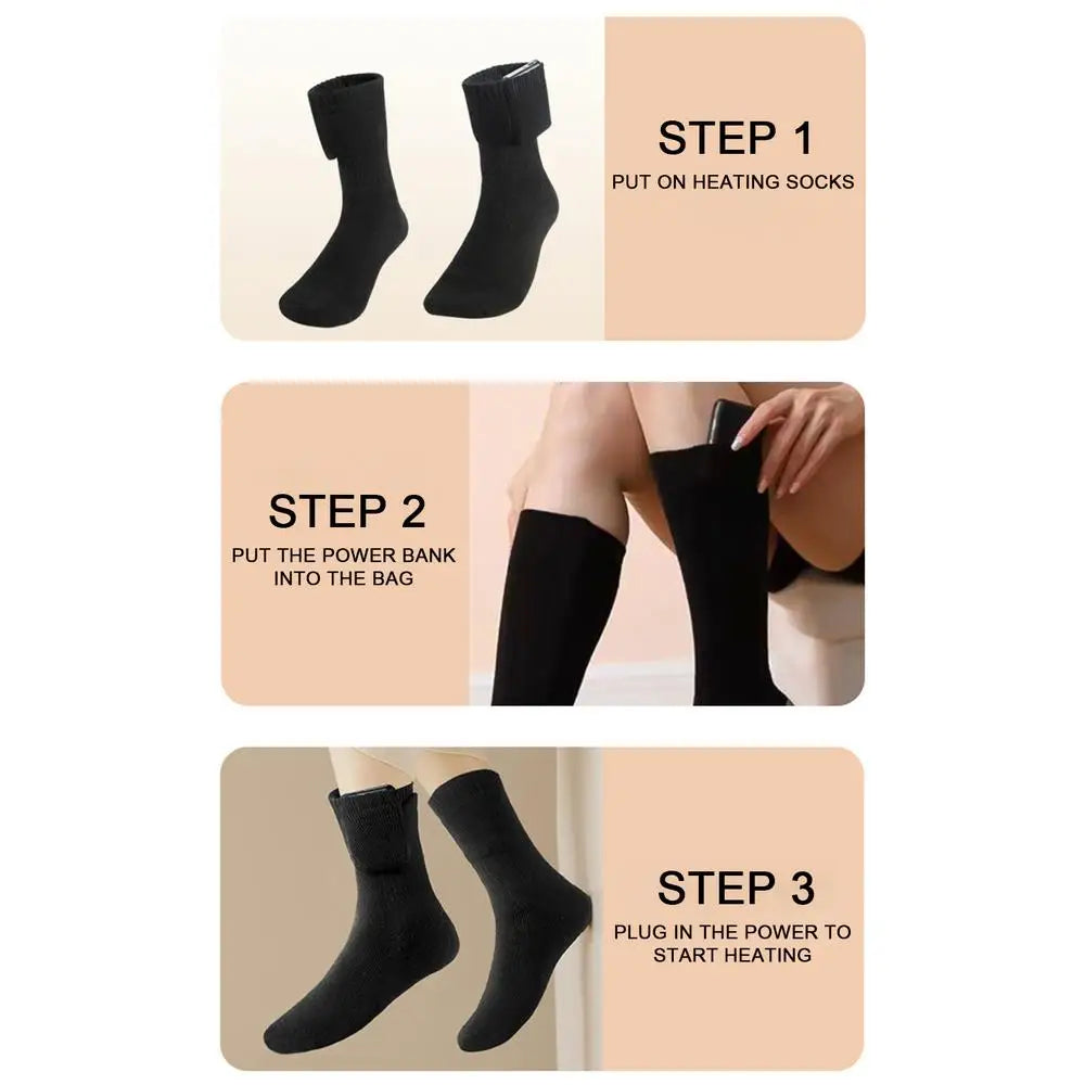 Heating Socks Rechargeable USB Electric Heated Socks Anti-Cold Unisex Thermal Heated Foot Warmer Outdoor Camping Ski Sports