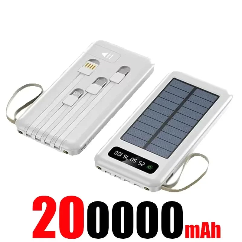 Solar Power Bank 500000mAh Fast Charging Powerbank High Capacity Portable Mobile Power Flashlight Built in 4 Cables Battery