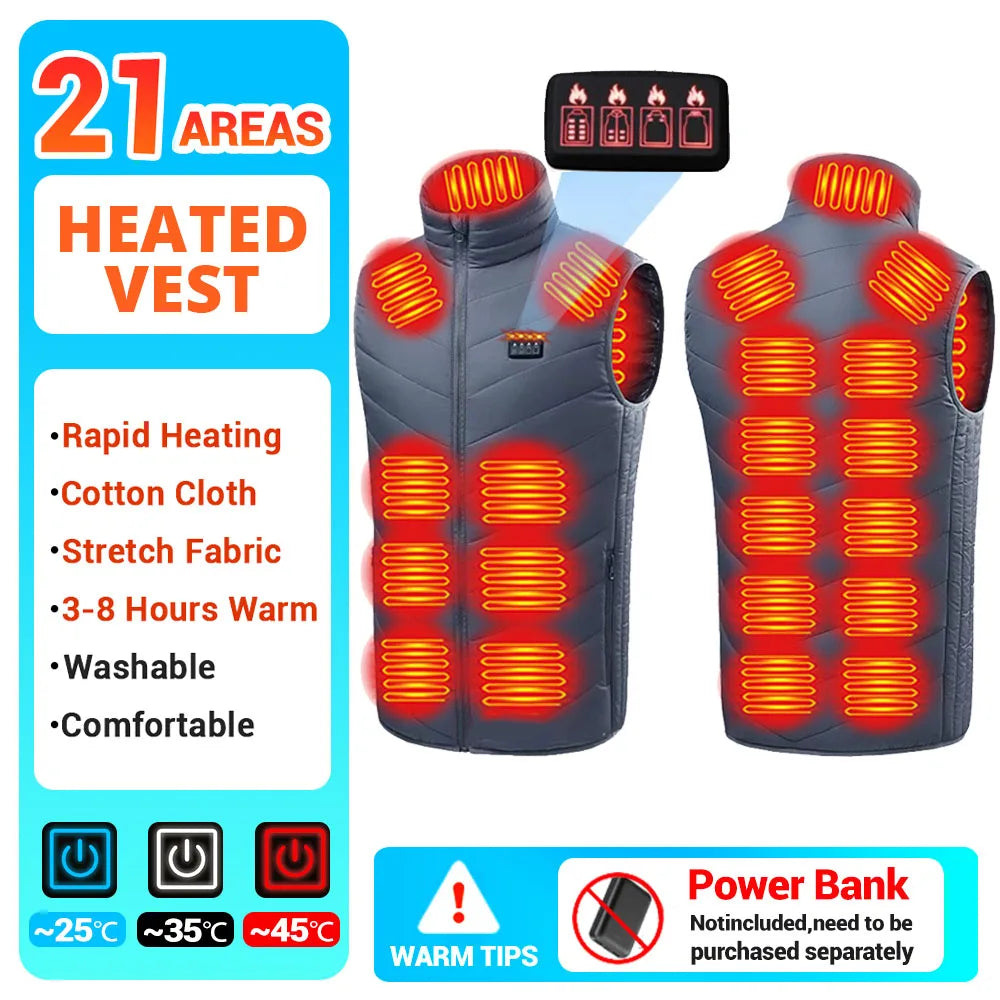 21 Heated Vest Winter Electric Heated Jackets Men Women Sportswear Heated Coat Coat Motorcycle USB Heating Jacket For Camping