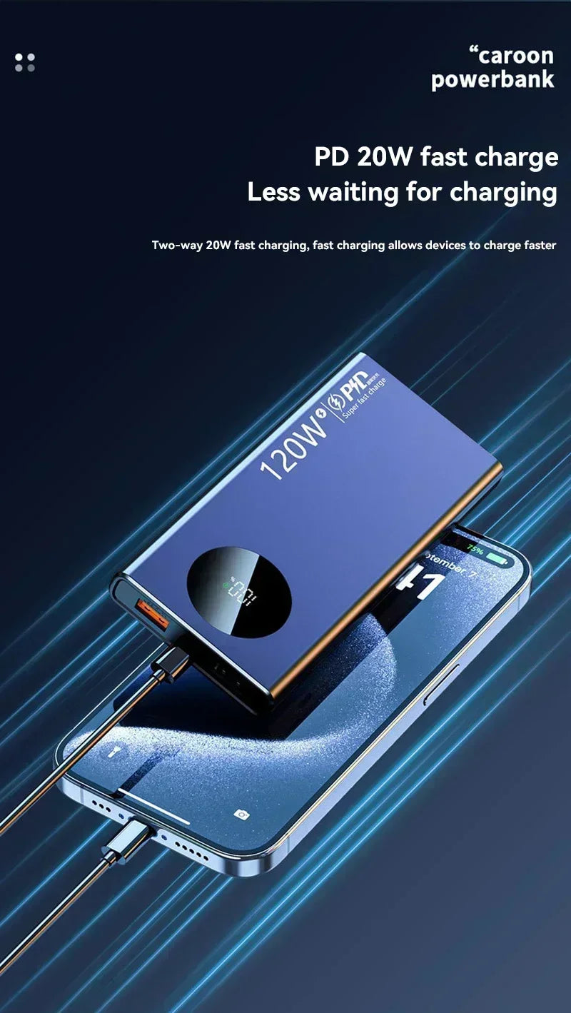 200000mAh Power Bank 120W Super Fast Charging Power Bank High Capacity External Battery With Digital Display For Iphone Xiaomi