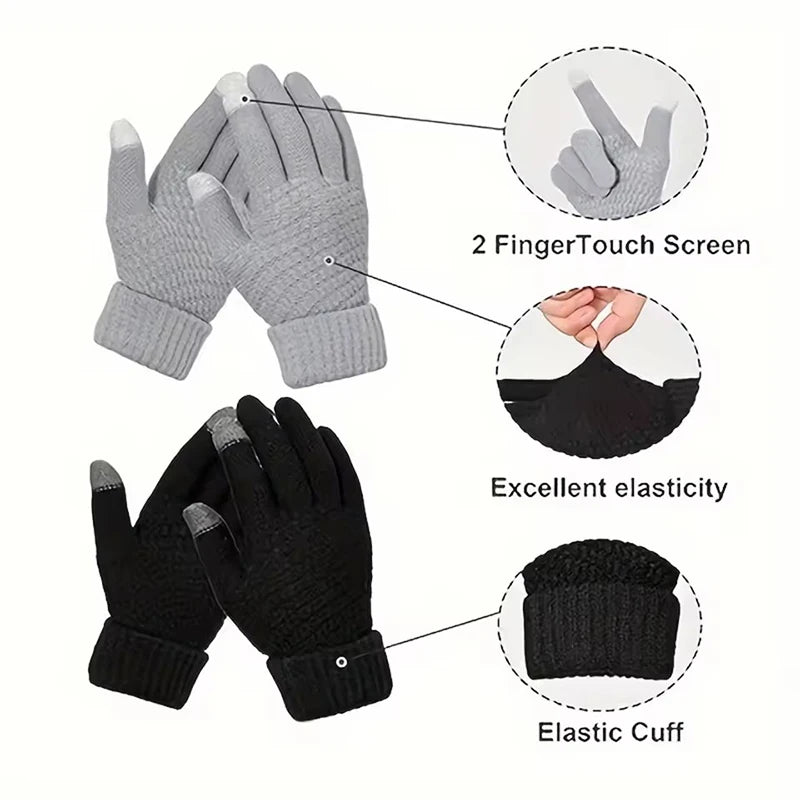 Thermal Touchscreen Gloves for Winter Windproof Anti-slip Knitted Gloves with Elastic Cuff for Outdoor Skiing Fishing Hiking