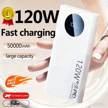 120W Power Bank 50000mAh PD Super Fast Charging Power Bank Portable High Capacity External Battery With Digital Display