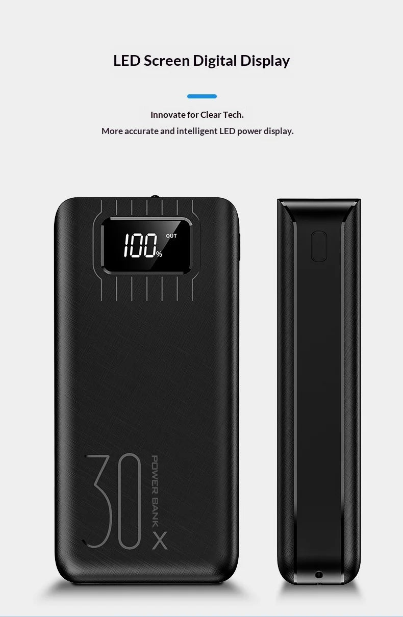 Power bank with a large capacity of 30000 mAh fast charging for mobile phones mobile power bank charging digital display