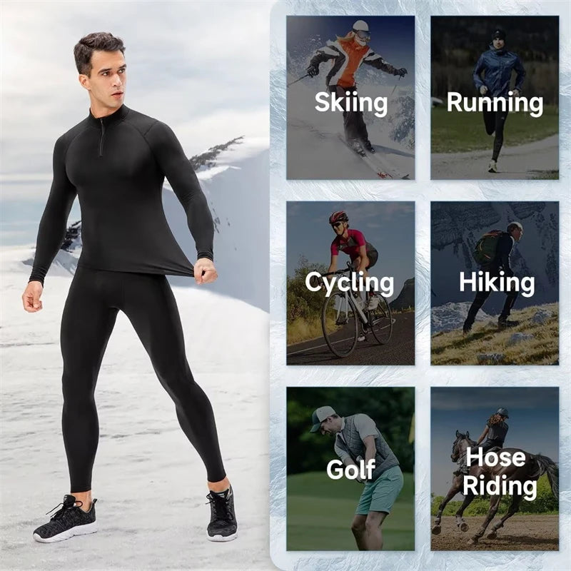 Zipper Thermal Compression Shirts for Men Winter Warm Fleece Lined Athletic Baselayer Tops for Ski Running Cycling Gym Workout