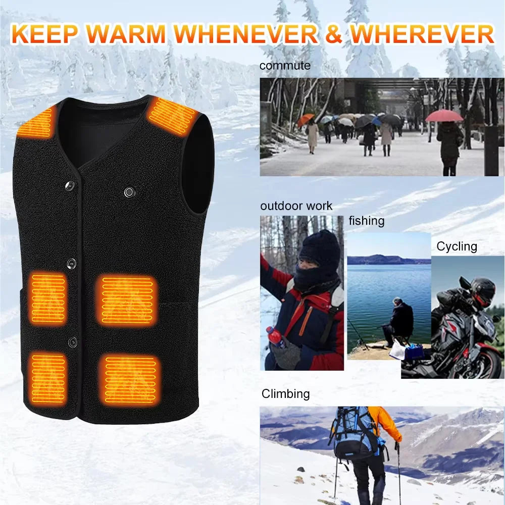 16 Areas Heated Vest Teddy Velvet V-neck for Men Women USB Electric Temperature Control Vest 3-speed Adjustable Heating Jacket